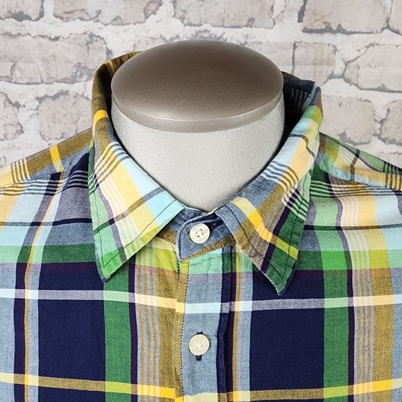 J.Crew Button Front Plaid Shirt Tailored Fit Cotton Blue Green Yellow Size Large - Picture 8 of 11